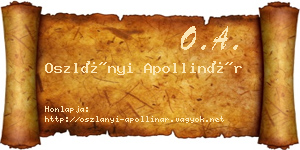 Oszlányi Apollinár névjegykártya